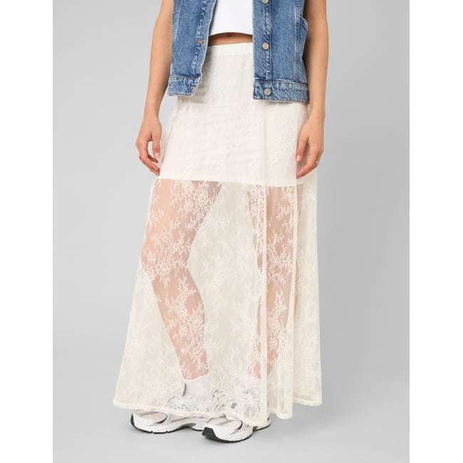 Jupe longue en dentelle blanc écru <span itemprop=