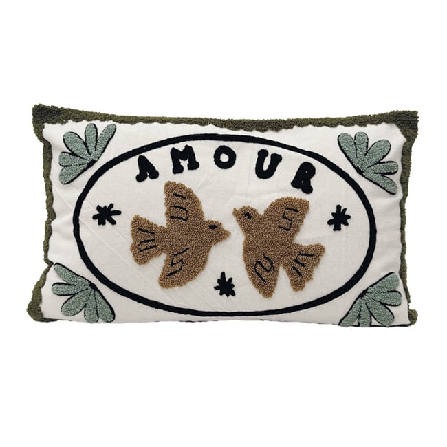 Coussin brodé avec motif oiseaux et 