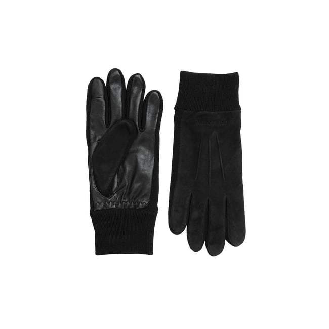 Gants en cuir avec empiècements latéraux en tricot noir <span itemprop=