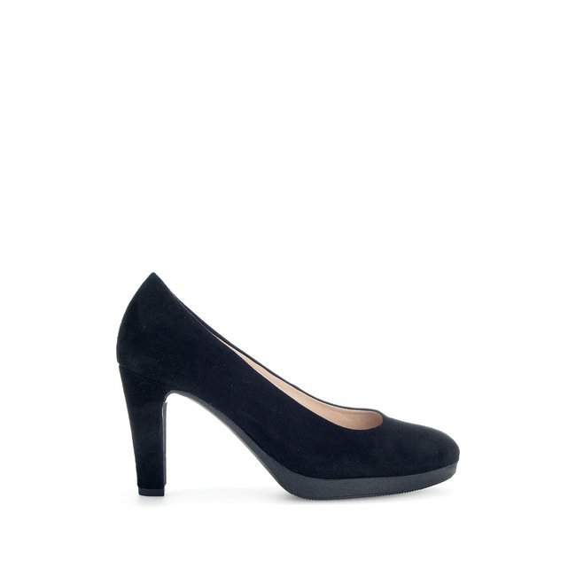 Escarpin en velours à talon bloc recouvert noir <span itemprop=