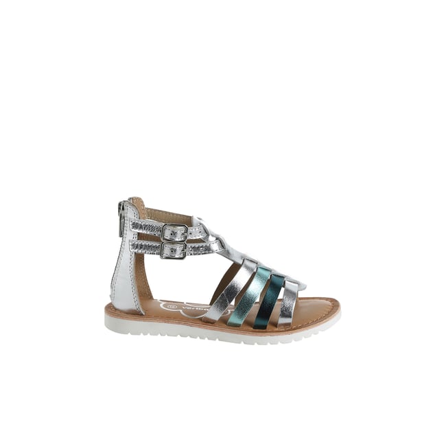 Sandales esprit spartiates cuir enfant collection maternelle argent <span itemprop=