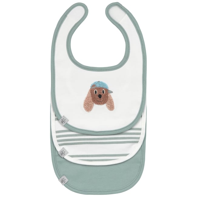 Lot de 3 bavoirs naissance vert, marron, blanc <span itemprop=