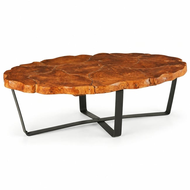 Table basse ovale teck massif recyclé BALTIMORE Couleur bois naturel <span itemprop=