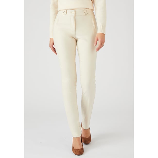 Pantalon toile stretch marron ivoire <span itemprop=