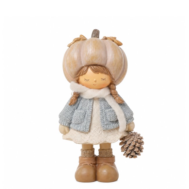 Figurine fillette de noël décorative artificielle H19 PUMPKIN Couleur beige <span itemprop=