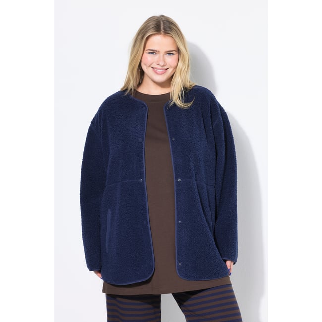 Veste oversize en polaire bouclette, col rond marine <span itemprop=