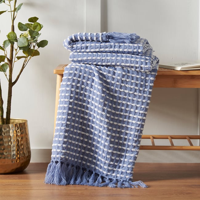 Stab Stitch Blanket Throw, blue, CATHERINE LANSFIELD