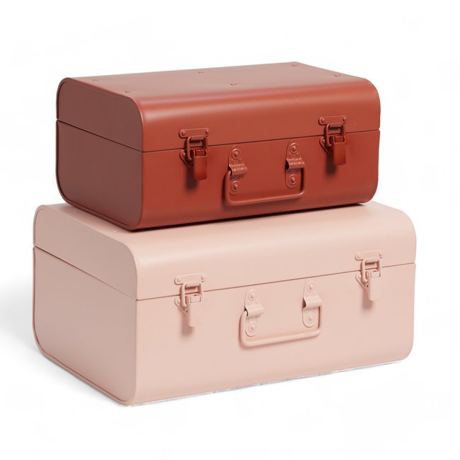 Lot de 2 caisses en métal LA TETE DANS LES NUAGES Couleur rose <span itemprop=