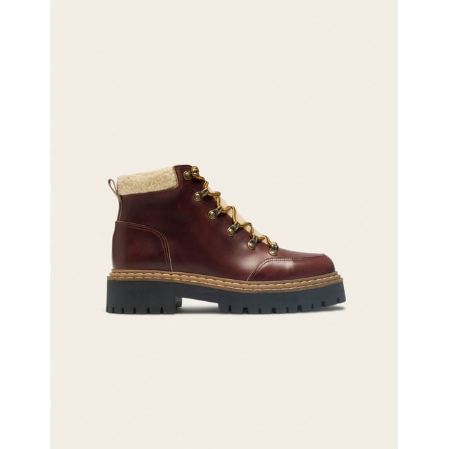 Bottines à lacets GALLY cuir marron et fausse fourrure <span itemprop=