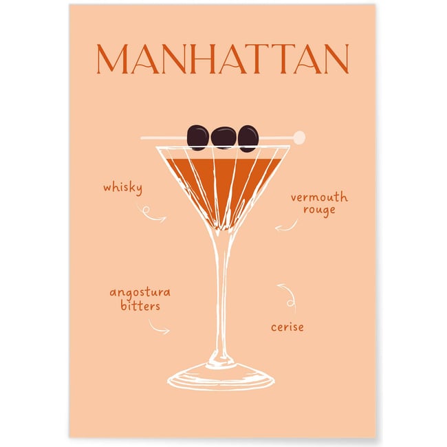 Affiche Cocktail Manhattan 2 Couleur blanc <span itemprop=