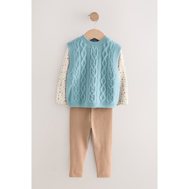Ensemble pull en maille et legging bleu clair <span itemprop=