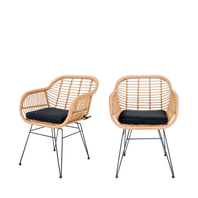 Lot de 2 fauteuils indoor/outdoor aspect rotin et métal avec coussin- TRIESTE - HOUSE NORDIC