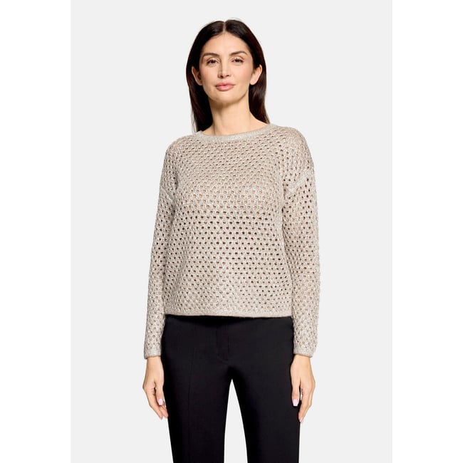 Pull-over en maille à motif ajouré patch taupe/beige <span itemprop=