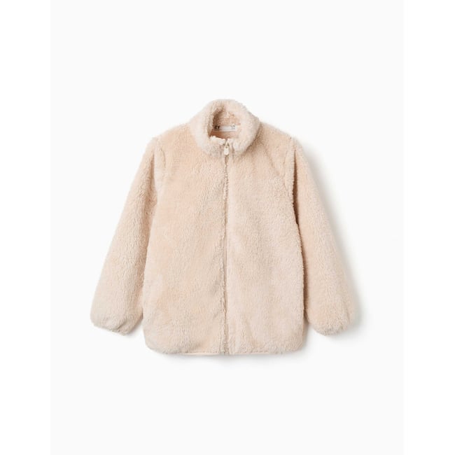Veste en sherpa avec fermeture éclair blanc <span itemprop=