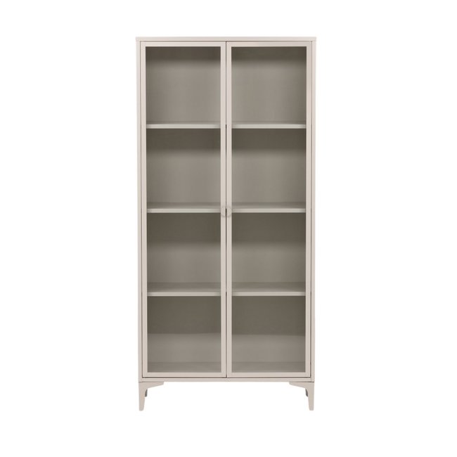 Vaisselier 2 portes en verre et métal H190cm- PIRING Couleur beige <span itemprop=