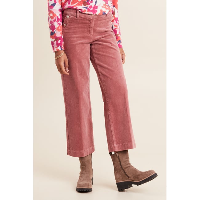 Pantalon large velours côtelé rose framboise <span itemprop=