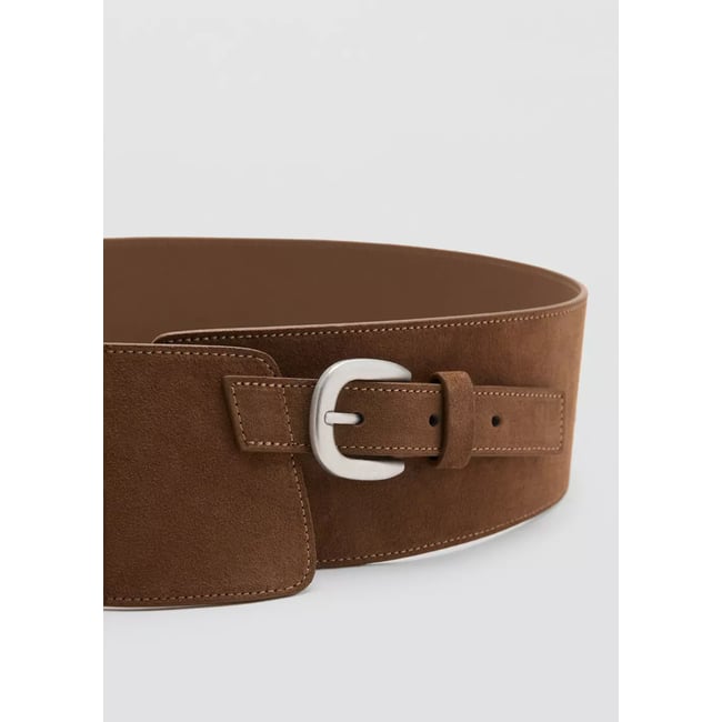 Ceinture large en cuir suédé marron <span itemprop=