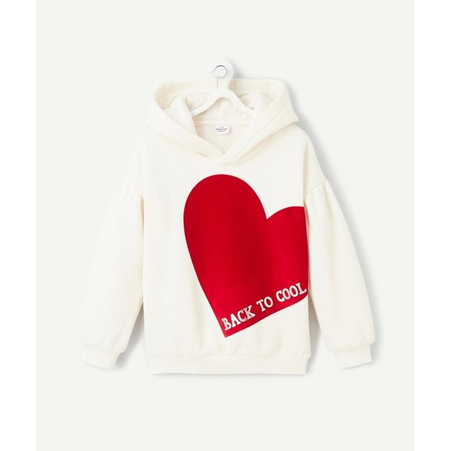 Sweat à capuche en molleton ecru/rouge <span itemprop=