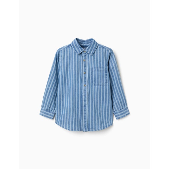Chemise en jean à rayures et poche bleu <span itemprop=