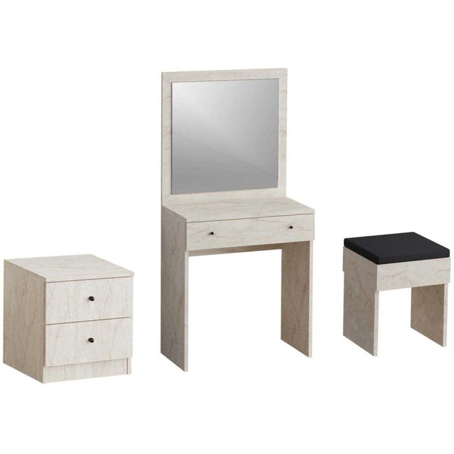 Ensemble coiffeuse avec miroir, petite commode et tabouret Nice - HANAH HOME