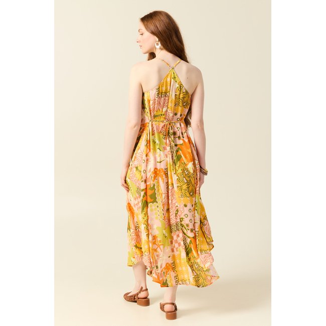 Robe longue droite orange corail <span itemprop=