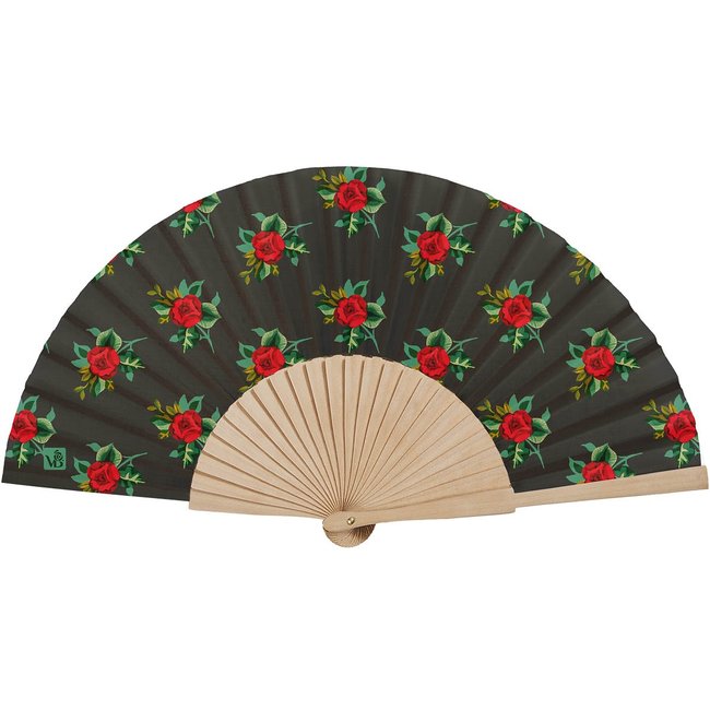 Eventail bois de bouleau ROSALIE noir <span itemprop=