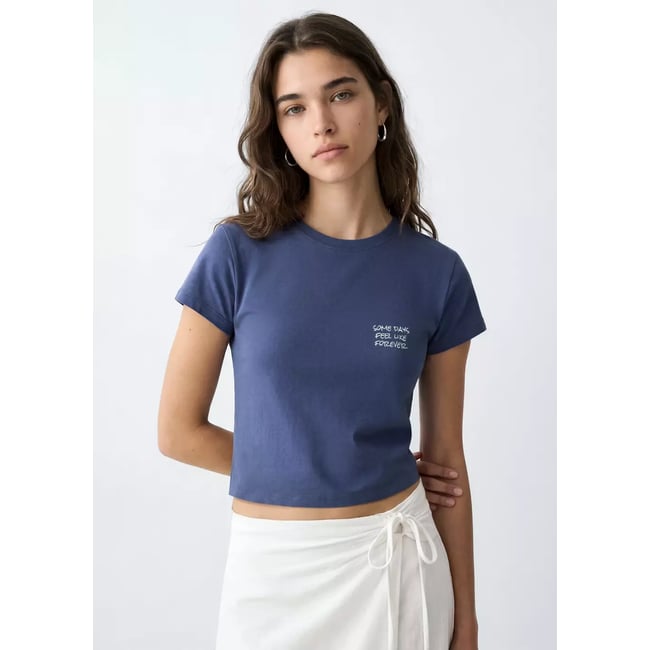 T-shirt coton brodé bleu <span itemprop=
