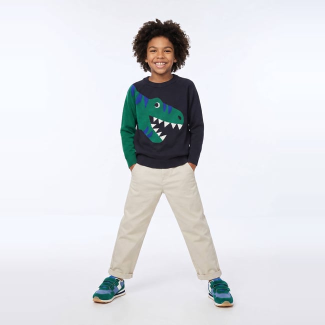 Pull col rond �� motif en coton cachalot <span itemprop=