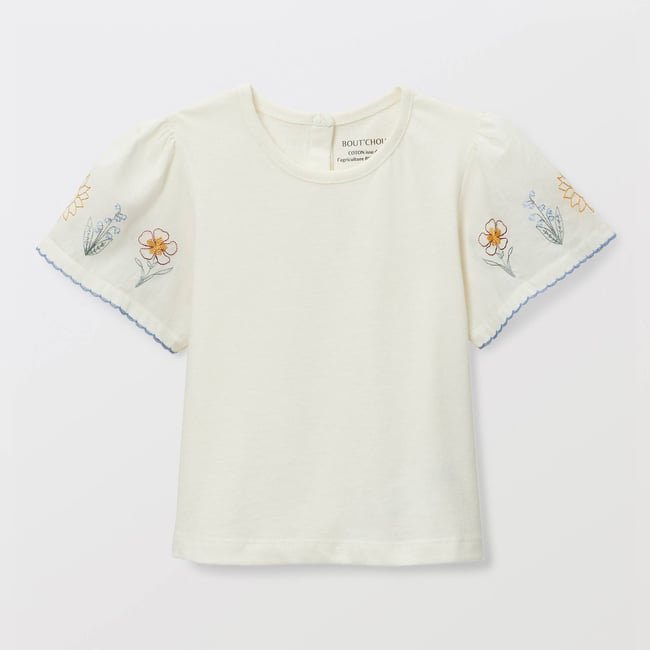 T-shirt manches courtes brodées en coton BIO GOTS ecru <span itemprop=