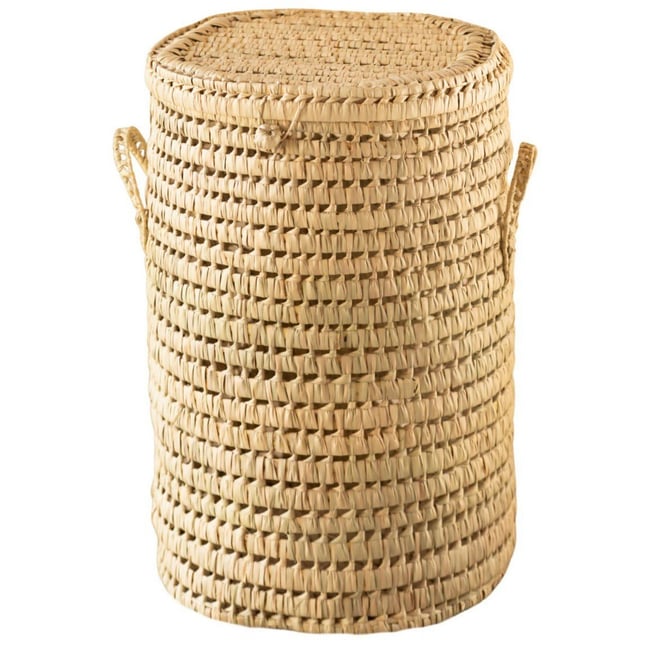 Panière à linge ronde palmier -  LOJI Couleur naturel <span itemprop=