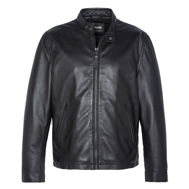 Blouson en cuir d'agneau Biker noir <span itemprop=