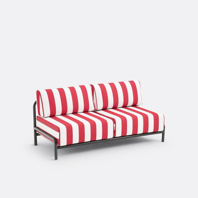 Canapé de jardin 2 places métal acier, Thomes  rayé rouge/blanc <span itemprop=