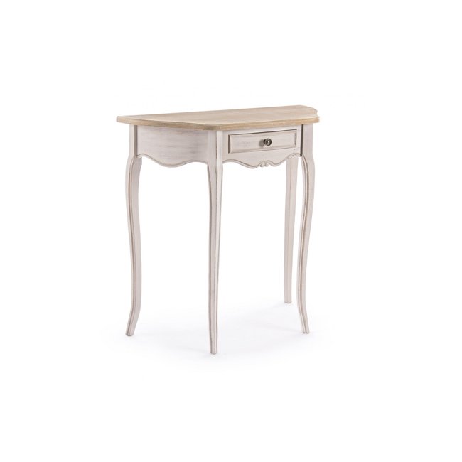 Console demi lune 1 tiroir en bois - GARANCE Couleur beige <span itemprop=