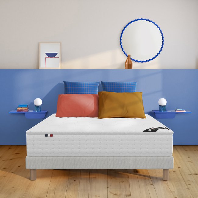 Matelas ressorts ensachés 5 zones, traité non feu blanc <span itemprop=