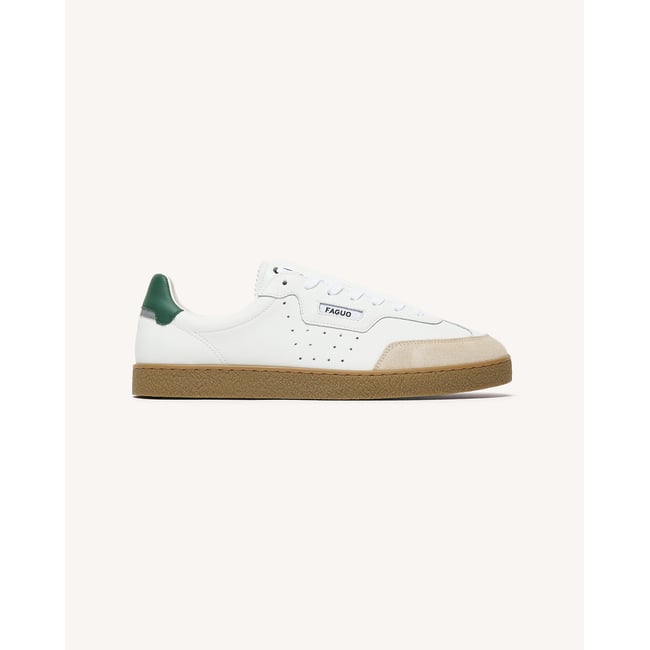 Baskets basses en cuir blanc et vert <span itemprop=