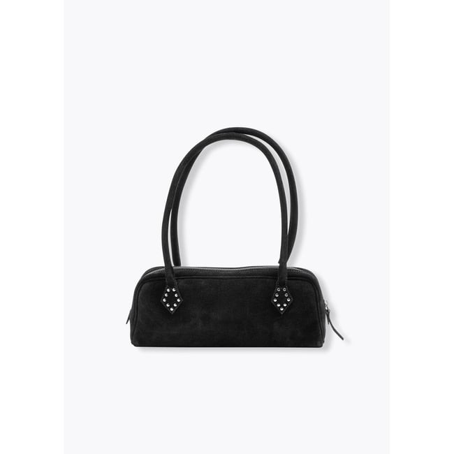 Sac baguette en cuir noir <span itemprop=