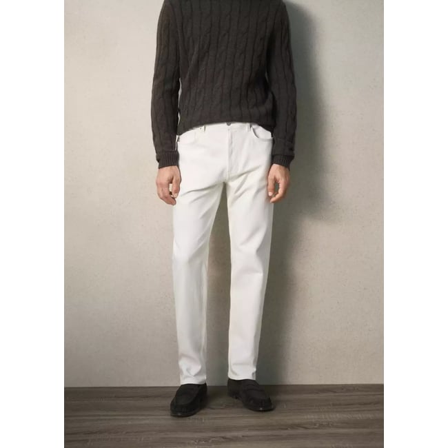Jean en coton italien coupe regular blanc cassé <span itemprop=