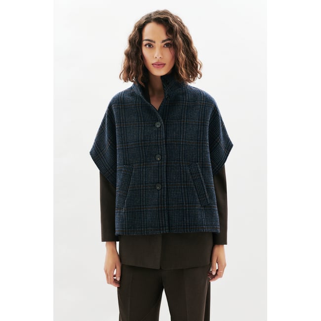 Poncho court en laine HOLAN bleu marine <span itemprop=