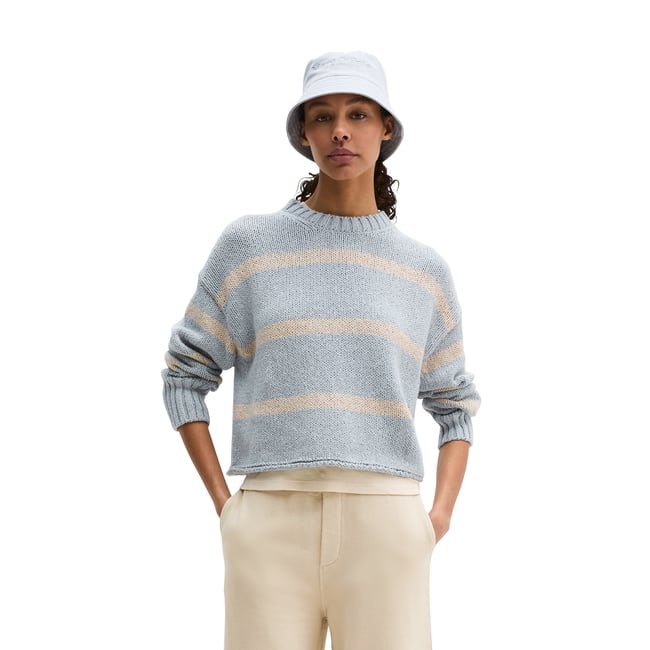 Pull oversize en coton mélangé de haute qualité bleu clair <span itemprop=