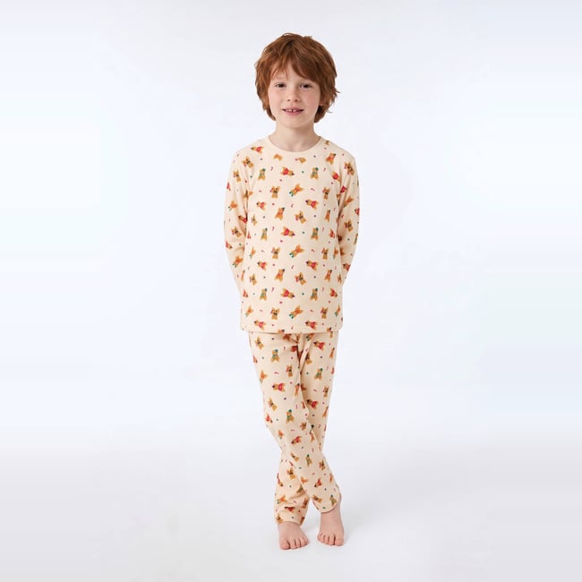 Pyjama manches longues imprimé en velours en coton BIO GOTS naturel <span itemprop=