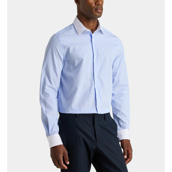Chemise droite hraycr à rayures en coton bleu clair <span itemprop=