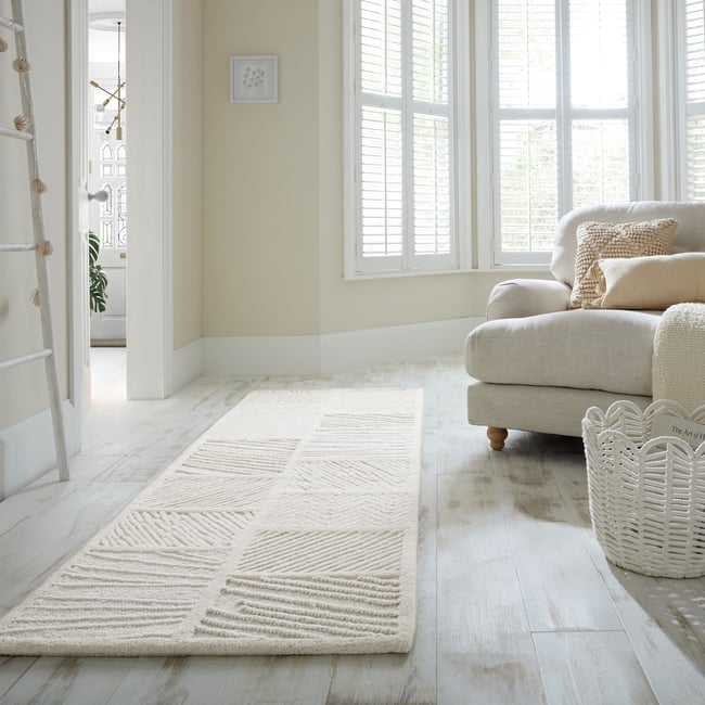 Tapis en laine de couloir BLOCKS RELIEF Couleur blanc <span itemprop=