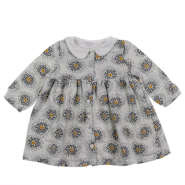 Robe Fille DPAM 6 Mois Vert Canard - Manches Longues, Col à Volant, Motif Floral - Occasion Excellent état