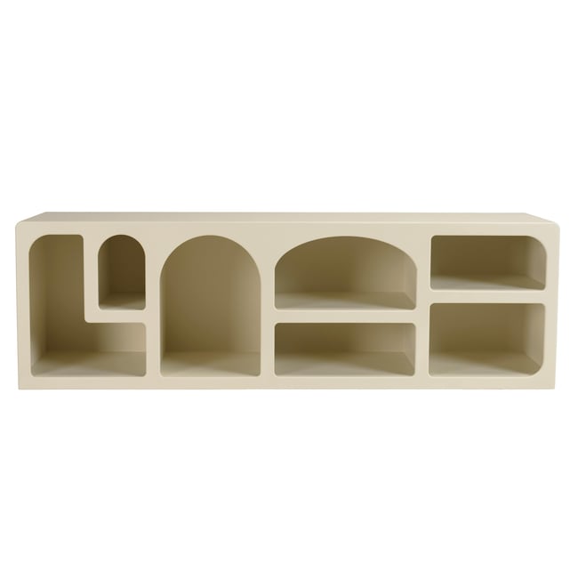Meuble TV 7 niches 160x40cm en bois peint couleur beige NELIA Couleur beige <span itemprop=