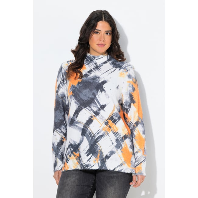 Pull col montant et manches longues gris clair chiné <span itemprop=