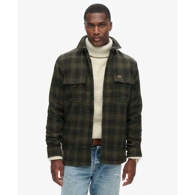 Surchemise zippée en laine à carreaux avec doublure en polaire dégradé vert olive haze <span itemprop=