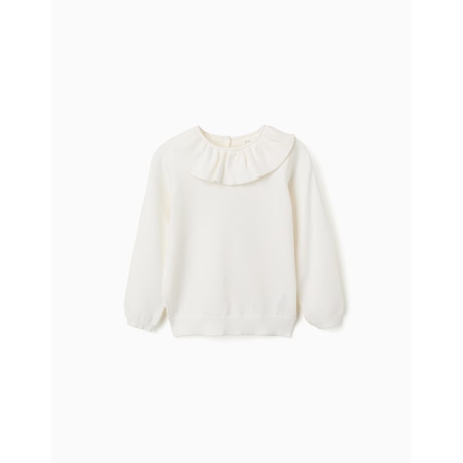 Pull en maille avec col à volants blanc <span itemprop=