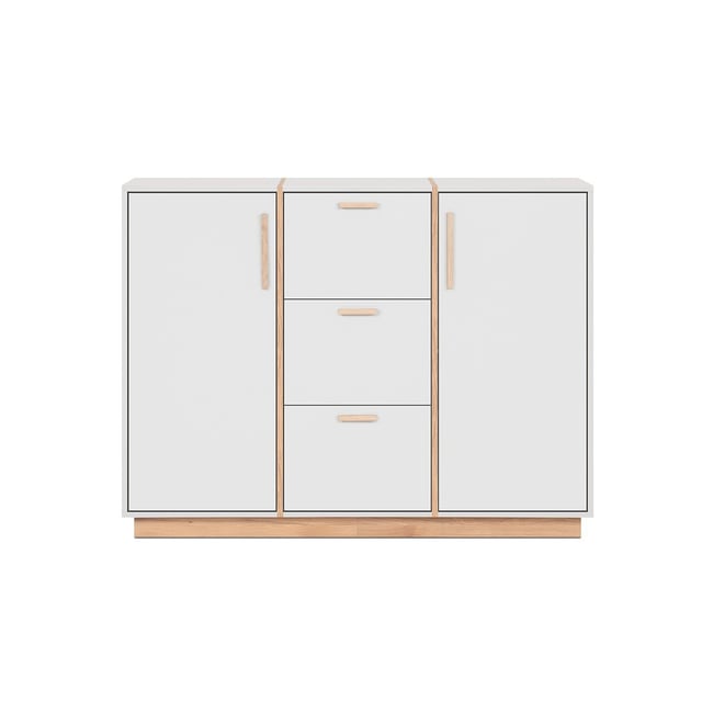 Buffet 2 portes et 3 Tiroirs décor Blanc et Bois L125 cm - SPLIT Couleur blanc <span itemprop=