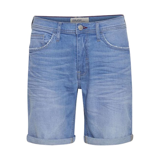 Short slim coton délavé bleu <span itemprop=