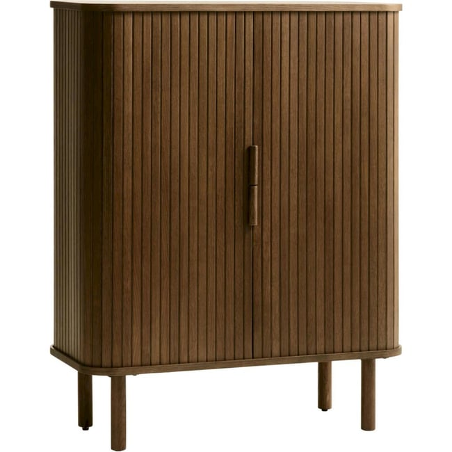 Commode haute en bois collection NEZKA Couleur chêne fumé <span itemprop=
